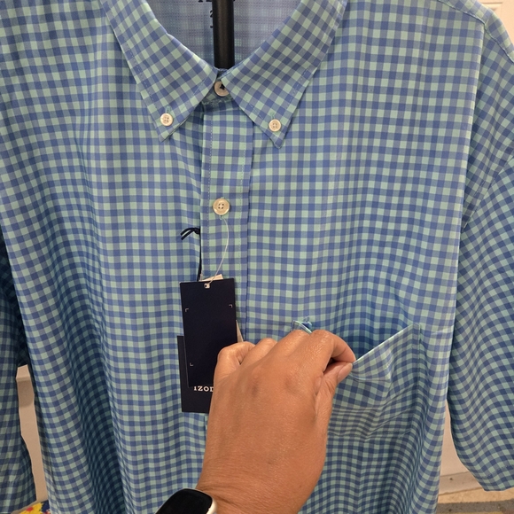 IZOD Big & Tall Gingham Plaid Shirt Blu Button Down Short Sleeve Breeze 2XL NWT - Picture 11 of 11